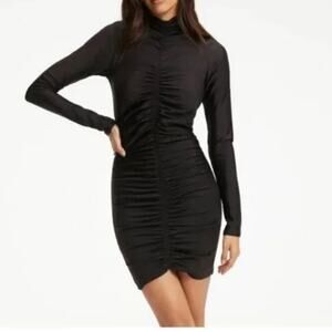 Good American Women's High Shine Ruched Compression Midi Dress Sz 5 2X Black